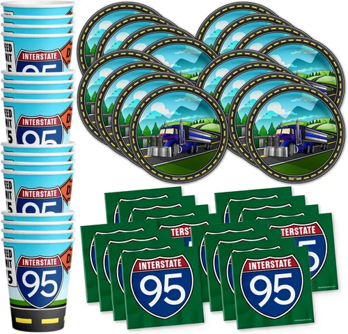 Vista 13 de Juego de suministros para fiesta de cumpleaños de motociclistas, platos, servilletas, vasos, vajilla para 16