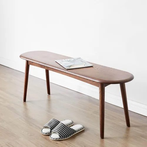 Vista 2 de Banco de comedor de madera, taburete de entrada de estilo simple en nogal