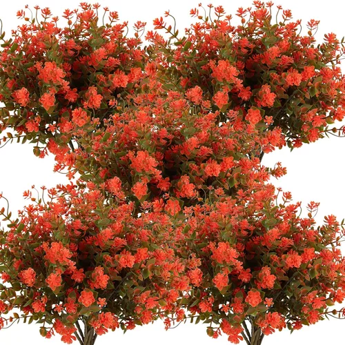 Vista 25 de RECUTMS - Flores artificiales, 12 plantas sintéticas para exteriores, resisten rayos ultravioleta, arbustos para interiores y exteriores, maceta