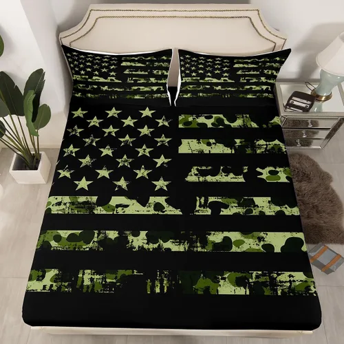 Vista 12 de Erosebridal American Flag Fitted Sheet Twin, Hockey Bedding Set United States Sports Games Bed Sheets for Kids Boys Teens Bedroom, Red White
