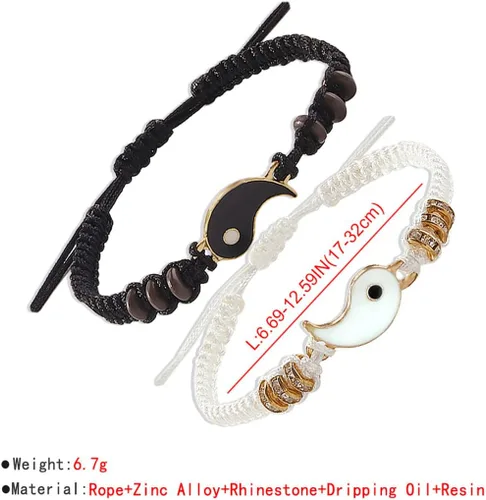 Vista 7 de Gangel Pulseras Yin Yang Tai Chi Bagua para pareja, novio, novia, amiga, hermana (1 par), Aleación de zinc+cuerda, Sin gemas.