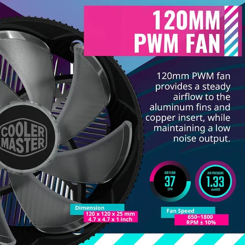 Vista 4 de Cooler Master i71C RGB para el enfriador de aire Intel CPU, aletas de aluminio negro anodizado