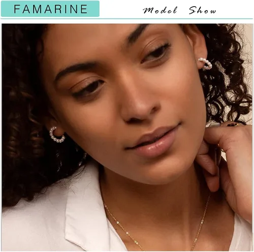 Vista 2 de FAMARINE Pearl Hoop Earrings for Women