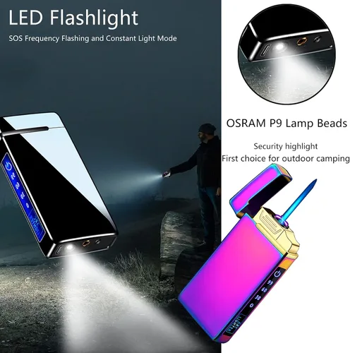 Vista 6 de Arc - Encendedor eléctrico y recargable de chorro de butano 2 en 1, recargable por USB con iluminación LED a prueba de viento para fuego, barbacoas