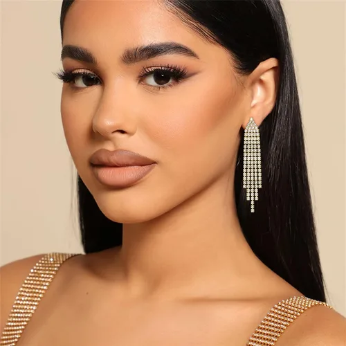 Vista 4 de EleQueen Austrian Crystal Chandelier Tassel Earrings Linear Drop Dangle Earrings for Women Wedding Bridal Party