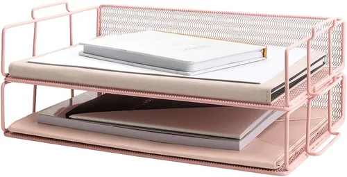 Vista 7 de BLU MONACO Aqua Mesh Juego de 2 Bandejas de Papel Bandejas Apilables para Cartas para Almacenamiento de Escritorio Soporte de Documentos