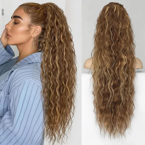 Vista 15 de KooKaStyle Extensión de cola de caballo con cordón de 26 pulgadas (66 cm) para mujeres, extensiones de cabello sintético rizado largo para uso