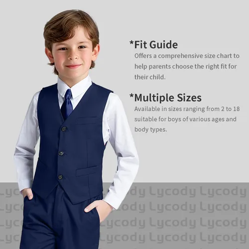 Vista 11 de Conjunto de chaleco para niños, trajes formales, trajes de boda, ropa de vestir