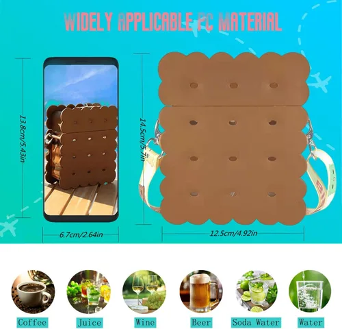 Vista 3 de 2 botellas de agua lindas con pajillas, creativas Kawaii en forma de galleta de plástico a prueba de fugas con correa ajustable para el hombro