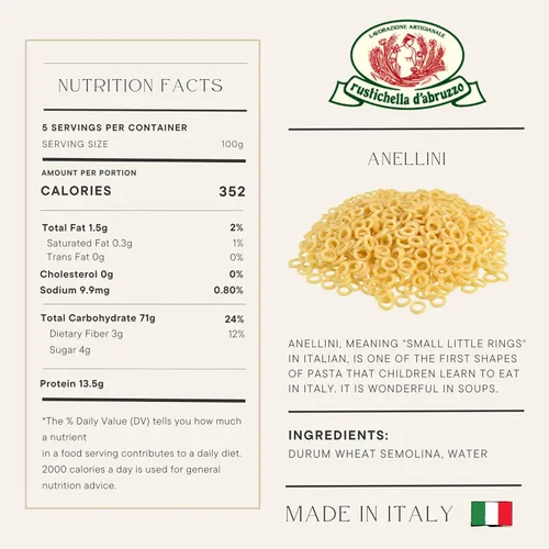 Vista 2 de Rustichella d'Abruzzo Anellini, Pasta clásica italiana de sopa pequeña