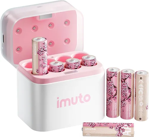 Vista 10 de imuto Cargador de batería AA recargable, cargador inteligente AA compatible con batería recargable de litio y NiMH, carga independiente de 8