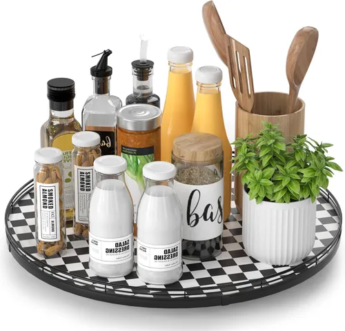 Vista 73 de Marble Lazy Susan - Tocadiscos para mesa, bandeja redonda de mármol de grano de madera antigua de 10 pulgadas para mesa de comedor, encimera de Negro