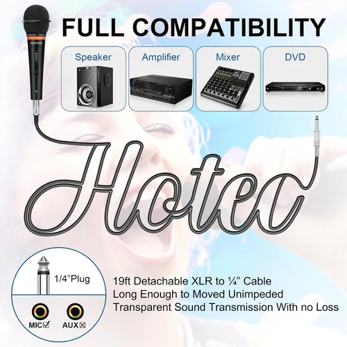 Vista 4 de HOTEC Micrófono de mano dinámico vocal premium con cable XLR desmontable de 19 pies e interruptor de encendido/apagado (negro metálico) (H-W07)