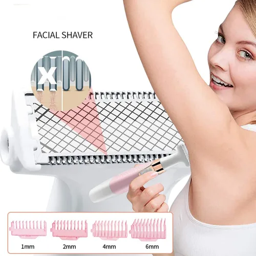 Vista 5 de Maquinillas de afeitar eléctricas para mujeres, removedor de vello facial para mujeres, cara, cejas, nariz, piernas, púbico, bikini, recortador