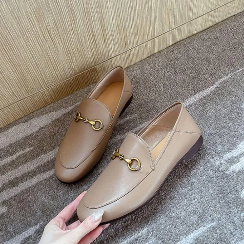 Vista 3 de Divanne Mocasines para mujer, mocasines planos con cadena dorada, mocasines de piel sin cordones Albaricoque