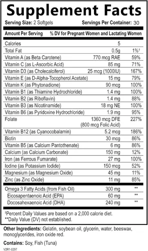 Vista 4 de Vitaminas prenatales para mujeres – Multivitamínico con DHA, ácido fólico, vitamina C, B12, hierro y omega-3 – Suplemento antes, durante y después