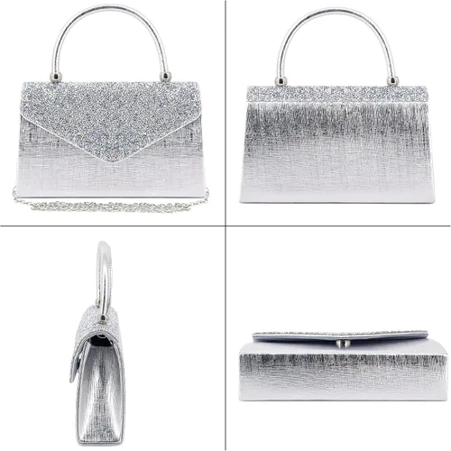 Vista 3 de Naimo Bolso de mano de cristal brillante con asa superior, bolso de hombro cruzado para boda, fiesta, novia