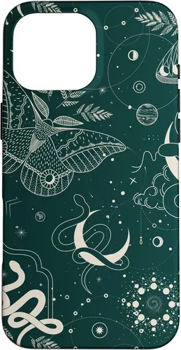 Vista 19 de Dark Green Mystical Witchcore Celestial Night Moth & Snake Case para iPhone 16