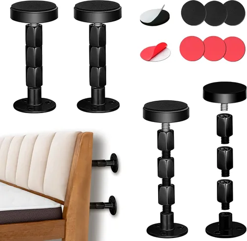 Vista 8 de 4 topes de cabecera para pared, marco de cama ajustable, antivibraciones, parachoques de pared de cama con almohadillas y tornillos gratis