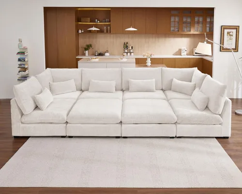 Vista 62 de Sofá Modular de Tamaño Grande, Sofá Seccional de Chenilla Cloud Extra Profundo con Chaise Otomana, Sofá Cama de Chenilla Esponjosa de 5 Asientos