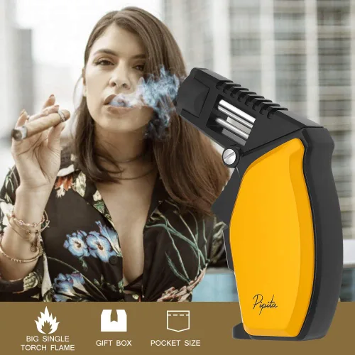 Vista 9 de PIPITA - Juego de regalo de cigarros (3 piezas), encendedor de antorcha y cortador de puros y cenicero de cerámica, encendedor de butano de una sola