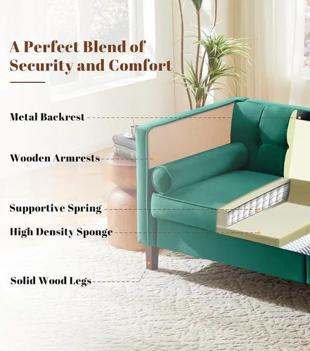 Vista 5 de Dreamsir Sofá de Terciopelo de 58'' de Ancho, Sofá Loveseat de Mediados de Siglo con Almohadas Cilíndricas, Sofá Capitoné con Botones para Sala