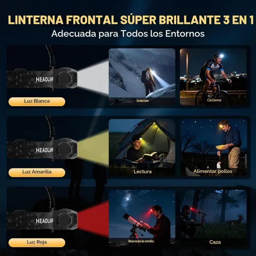 Vista 4 de ATDOALL Faro LED recargable, lámparas de cabeza ligeras para acampar