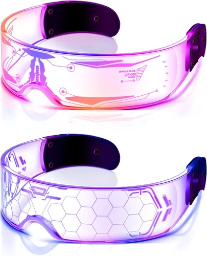 Vista 12 de TOODOO - 2 pares de gafas de visera LED de 7 colores, gafas futuristas, accesorios punk iluminados para disfraz de fiesta Rave