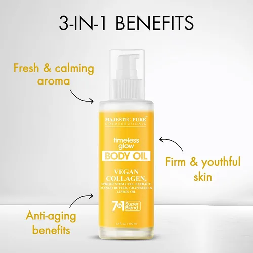 Vista 4 de Majestic Pure Aceite corporal Timeless Glow - Colágeno vegano 100% puro y natural con semilla de uva, jojoba, aceite de limón, aceites corporales