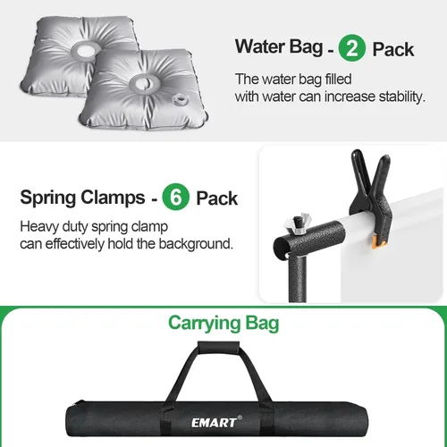 Vista 6 de EMART Kit de soporte de telón de fondo portátil con base plana plegable, ajustable de 7 pies de altura y 10 pies de ancho de tubería y telón