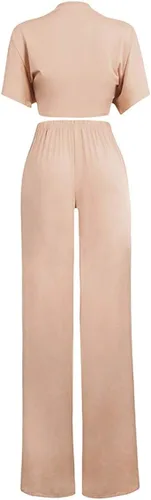 Vista 3 de Aro Lora - Conjunto de 2 piezas para mujer, con parte superior drapeada sin mangas y pantalón con piernas anchas