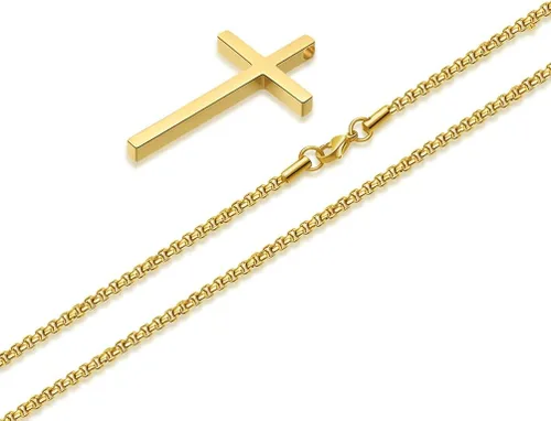 Vista 3 de Ursteel - Collar con dije de cruz de acero inoxidable para hombre, cadena de eslabones cuadrados de 16 a 30 pulgadas, color plateado, negro, dorado