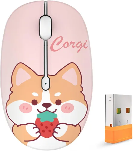 Vista 8 de FMOUSE Bonito mouse inalámbrico, Bluetooth y modo dual de 2.4 GHz con receptor USB, clic silencioso, alimentado por batería AA, para niños, Niña