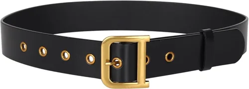 Vista 241 de Cinturón de cuero clásico con hebilla de metal para mujer con vestido de jeans