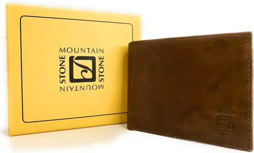 Vista 5 de Nueva piedra montaña para hombre monedero genuino TAN cuero RFID Passcase Bifold