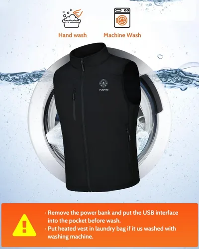 Vista 7 de FUNPRO Chaleco térmico para hombres y mujeres, chaleco de calefacción eléctrica resistente al viento, chaqueta deportiva sin mangas Softshell