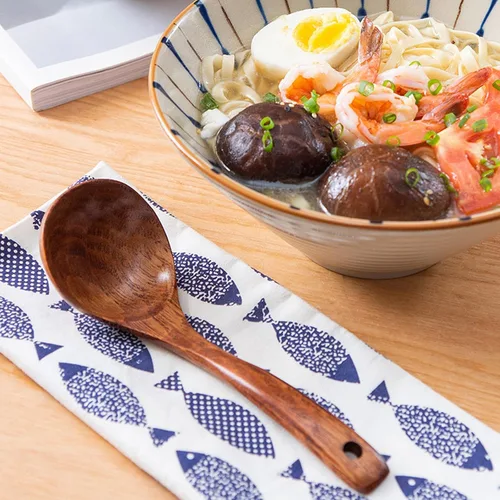 Vista 7 de Cuchara de sopa de madera Cuchara de sopa larga de madera Cuchara de azúcar de arroz Cuchara de gachas de avena Cuchara de madera natural para comer