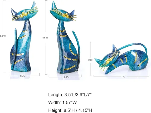 Vista 8 de Aayla Estatuas de gato – Juego de 3 pequeñas figuras azules de gatos acuáticos, adorable regalo para los amantes de los gatos, decoración