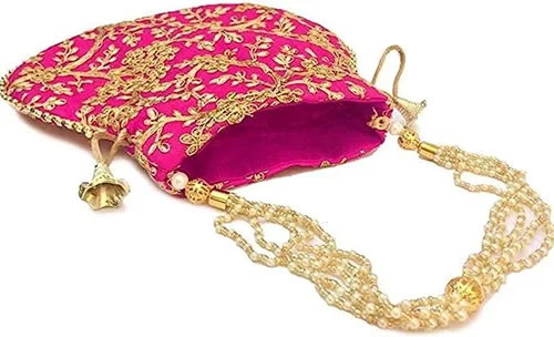 Vista 3 de Bolso de mano de seda bordado de diseño étnico indio para mujer