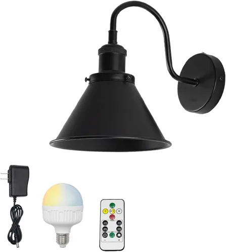 Vista 16 de Fácil de cargar e instalar, control remoto, batería recargable inalámbrica, funciona con atenuación continua, aplique de pared de diseño vintage