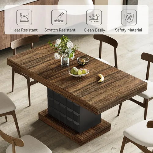 Vista 5 de LITTLE TREE Mesa de comedor moderna de 63 pulgadas, mesa rectangular para 4-6, mesa de cocina de granja, base de pedestal de madera resistente