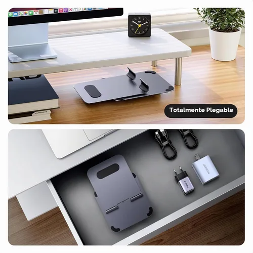 Vista 6 de UGREEN Soporte para tablet para escritorio con base giratoria de 360°, soporte de aluminio ajustable de múltiples ángulos, accesorios para el hogar