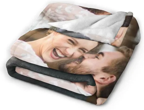 Vista 3 de Manta personalizada con foto y texto, manta de franela para regalo de cumpleaños, aniversario, boda, Navidad, Halloween, Día del Padre, Día