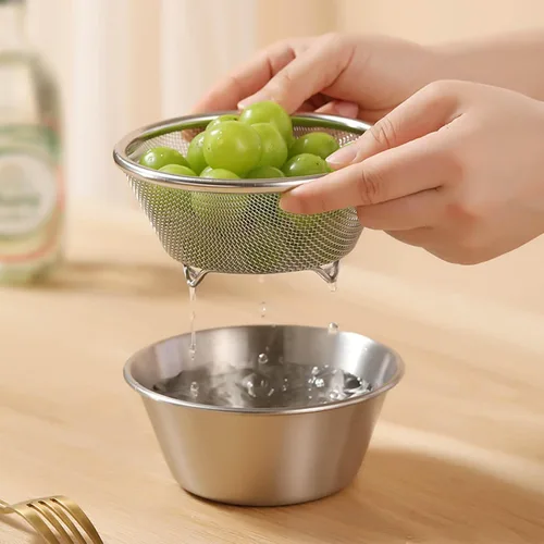 Vista 2 de Juego de cuencos de colador de acero inoxidable, cuencos para mezclar tazón de lavado de arroz, colador de alimentos, cesta de lavado de frutas