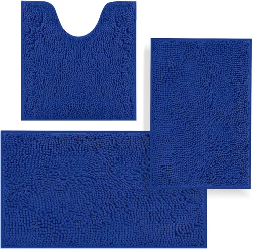 Vista 15 de Juego de alfombras de baño de 3 piezas, tapetes de baño para baño antideslizantes, alfombras de baño de felpilla gruesa, suaves y absorbentes, juego