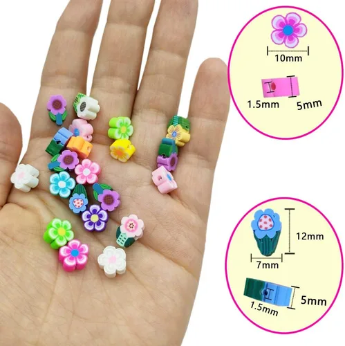 Vista 4 de 200 cuentas de arcilla polimérica de flores, cuentas espaciadoras de flores mixtas para hacer pulseras, collares, joyas