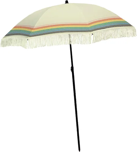 Vista 26 de Sombrilla de playa para arena, resistente al viento, con bolsa de anclaje de arena, portátil, flecos, bolsa de mezclilla, cuenta con parte inferior