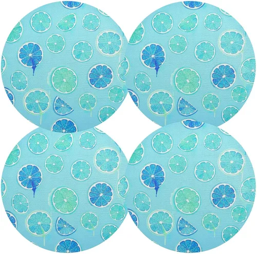 Vista 2 de Turquoise Fruit Slices Blue Placemats, Heat Resistant Non Slip Washable Dinner Mat for Kitchen one sizex1