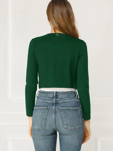 Vista 5 de Allegra K Cárdigan corto de manga larga para mujer, tejido con dobladillo curvado, parte delantera abierta, bolero para vestidos de trabajo