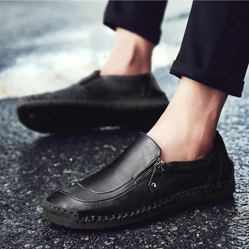 Vista 8 de Qiucdzi Zapatos cómodos de cuero para hombre, con costuras a mano, antideslizantes, informales, mocasines, zapatos para barco, Transparente
